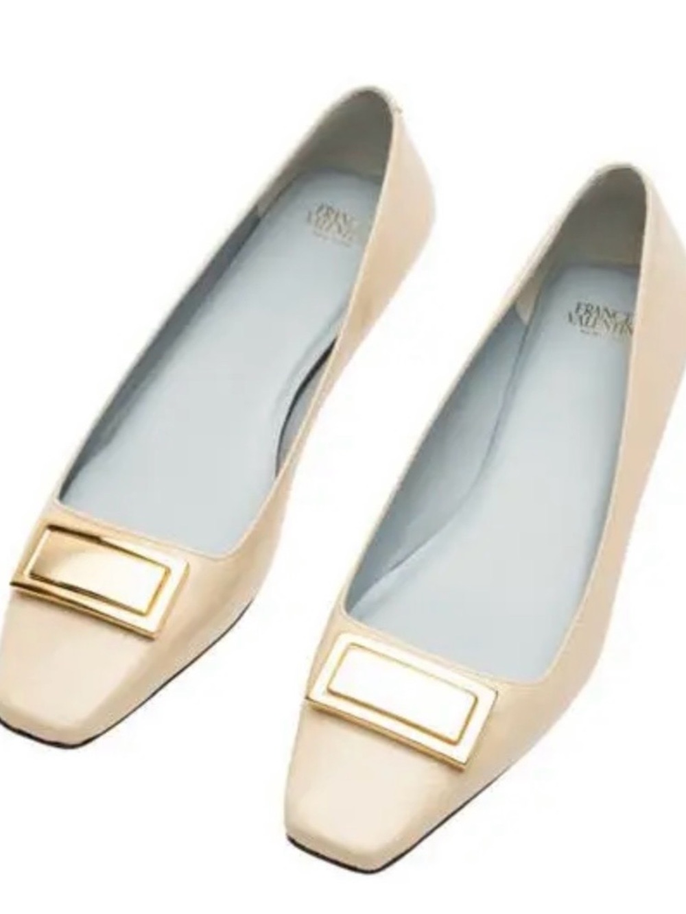 NWOB Frances Valentine Patent Cream Flats with Gold Plaque - Picture 6 of 16